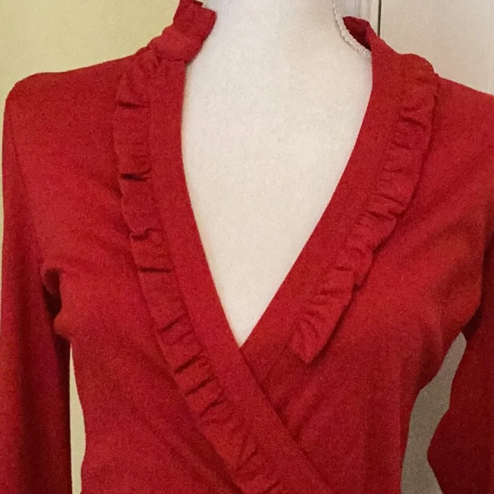 Diane von Furstenberg Deep Red Wrap Dress w/ Ruffles & Slightly Puffed Sleeves
